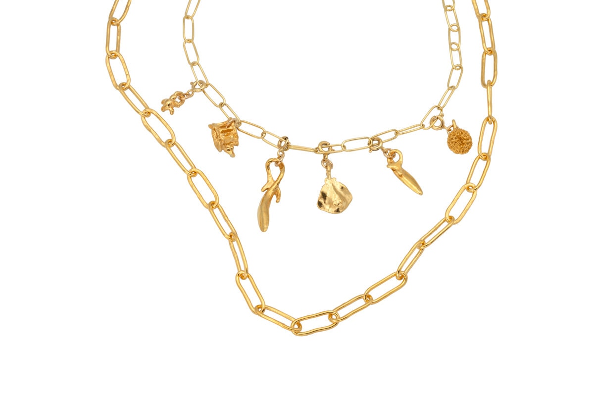 o ke kai necklace in gold with gold paperclip chain