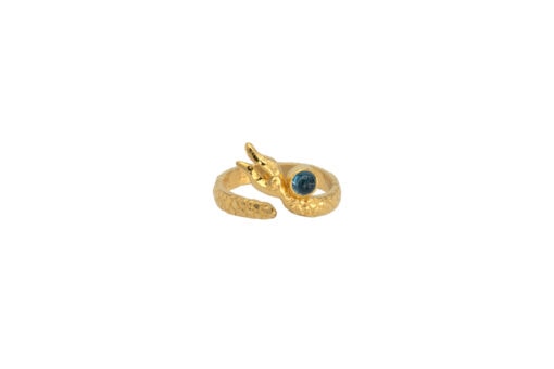 Mermaid soul ring with london blue topaz in gold - side